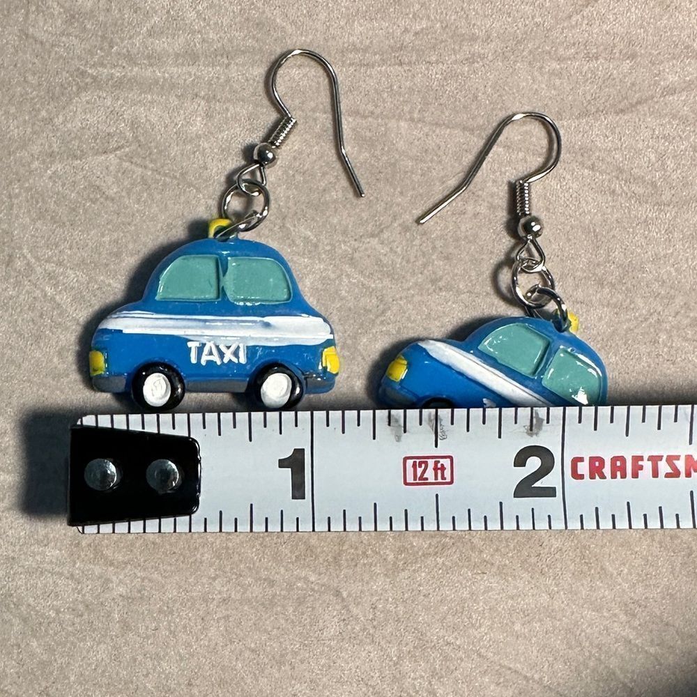 Whimsical Blue Taxi Car Earrings – Fun & Playful Statement Jewelry - Picture 8 of 17